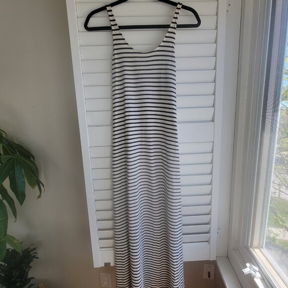 H&M Mama Calf Length Cotton Maternity Dress in Black & White Stripes XS - Picture 2 of 14